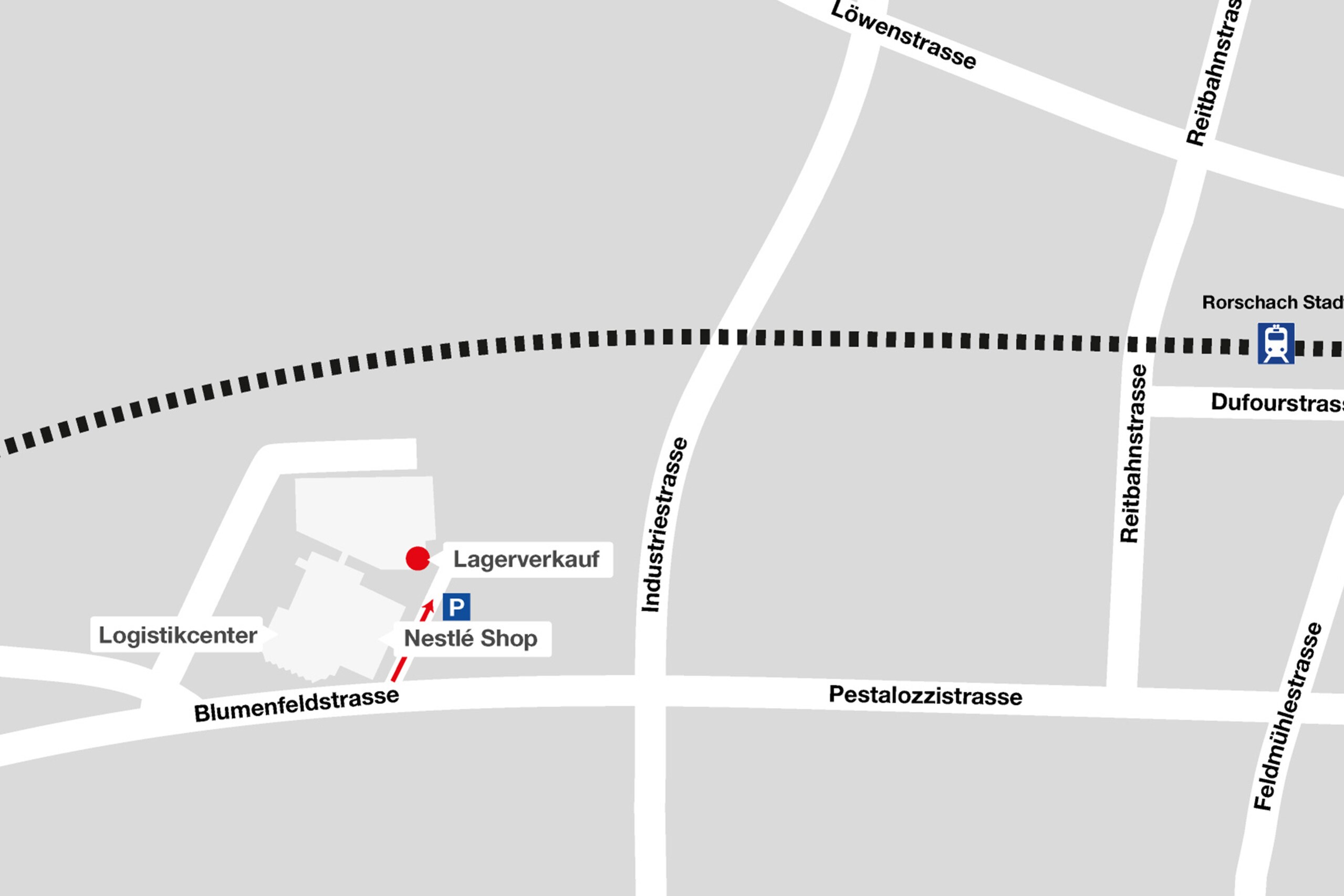 Lageplan des Permapack-Lagerverkaufs in der Blumenfeldstrasse in Goldach